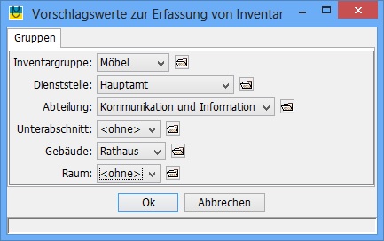 Vorschlagswerte für Erfassung