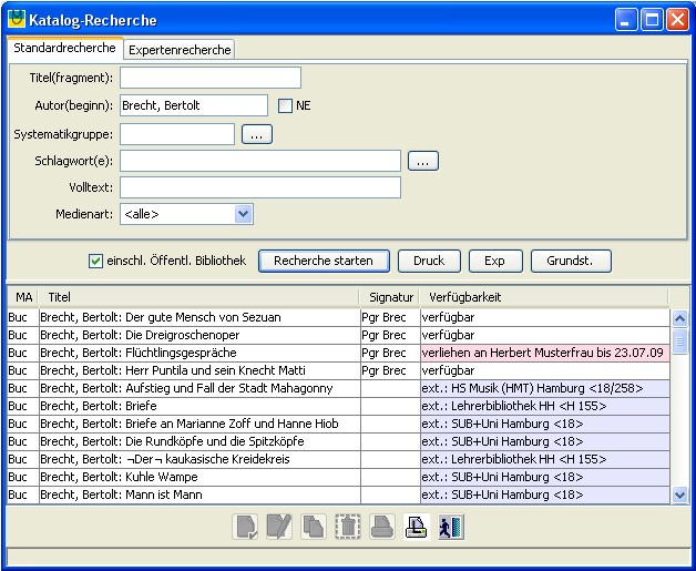 Recherche im eigenen Bestand plus ffentliche Bibliothek