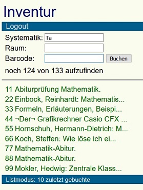 Inventurliste, letzte 10 Buchungen